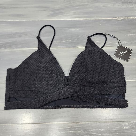 Zaful Other - Zaful Swim‎ Bikini Top Black Textured Size XL